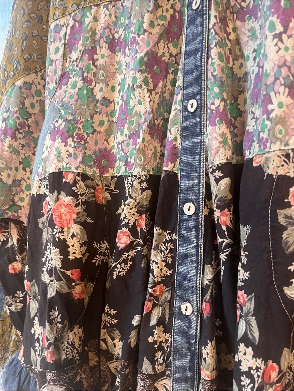 NWT Young Threads Patchwork Denim Jacket/shirt - Multicolor - Picture 7 of 10